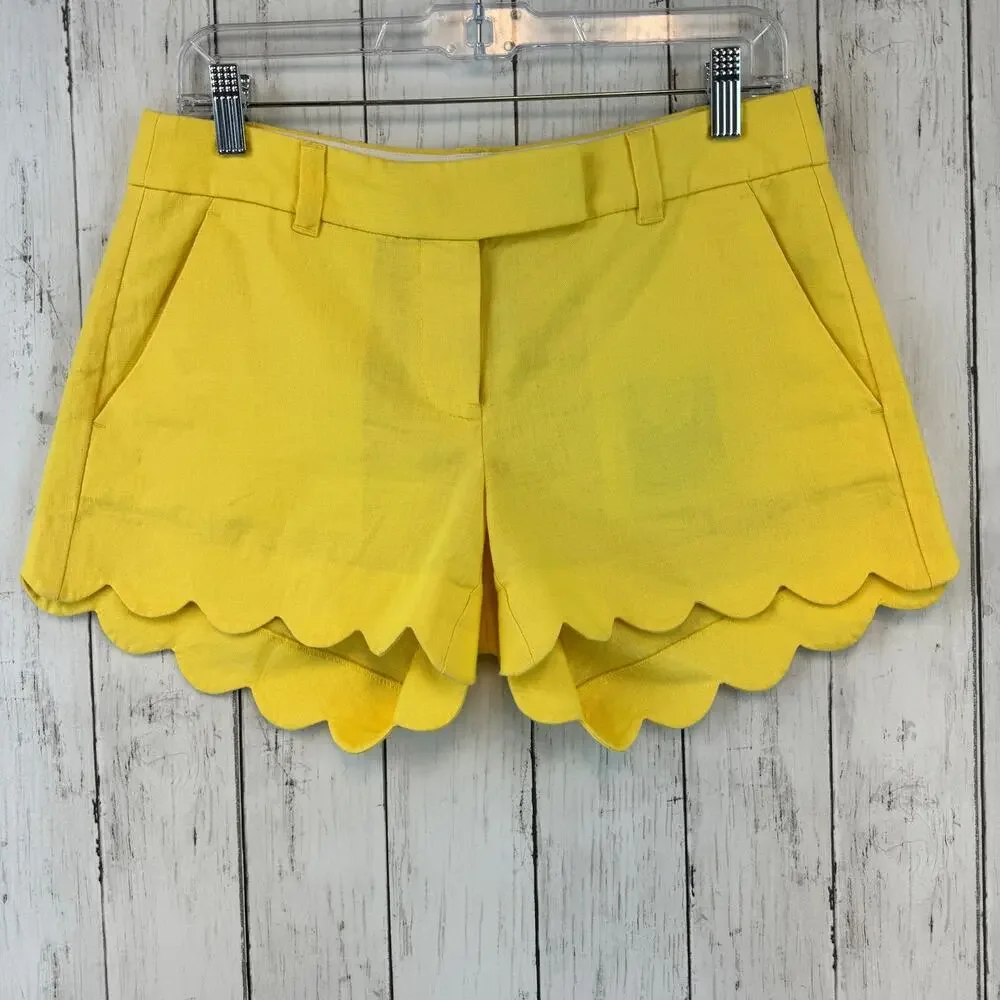 J. Crew Yellow Linen-Cotton Scalloped Hem 4” Shorts Size 2 Style L2142